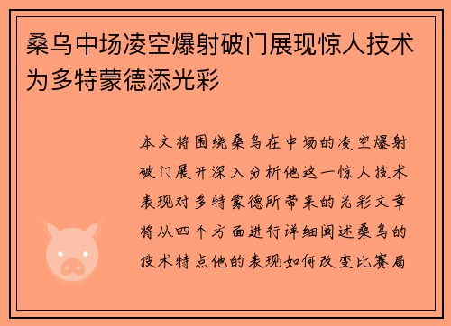 桑乌中场凌空爆射破门展现惊人技术为多特蒙德添光彩